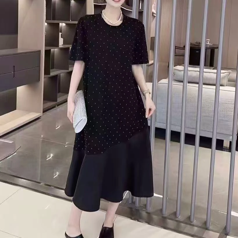 时尚2025夏简约高级感拼接显瘦长裙