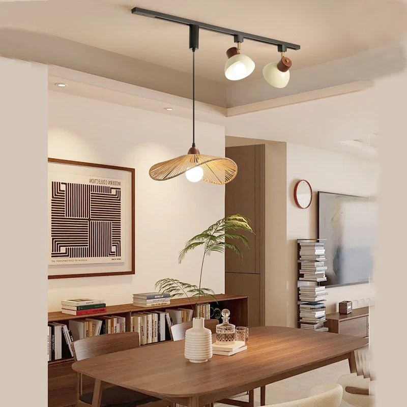 侘寂复古风可移位轨道射灯新款中古风餐厅吧台岛台服装店商用吊灯
