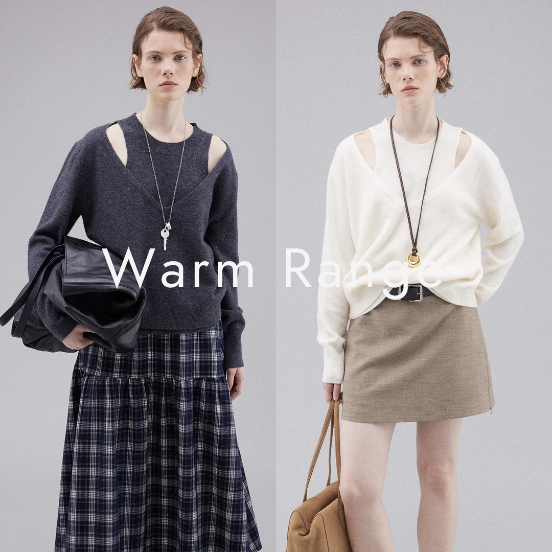 Warm Range 假两件露肩羊毛毛针织衫女秋冬设计感结构毛衣长袖