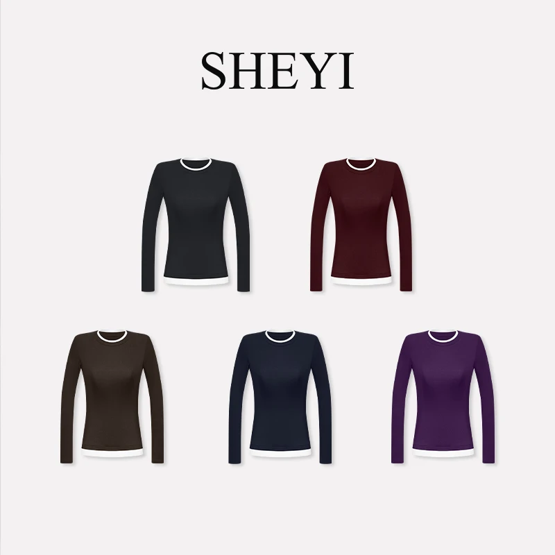 女款气质服装假两件打底衫内搭长袖修身显瘦女士时尚百搭外穿上衣