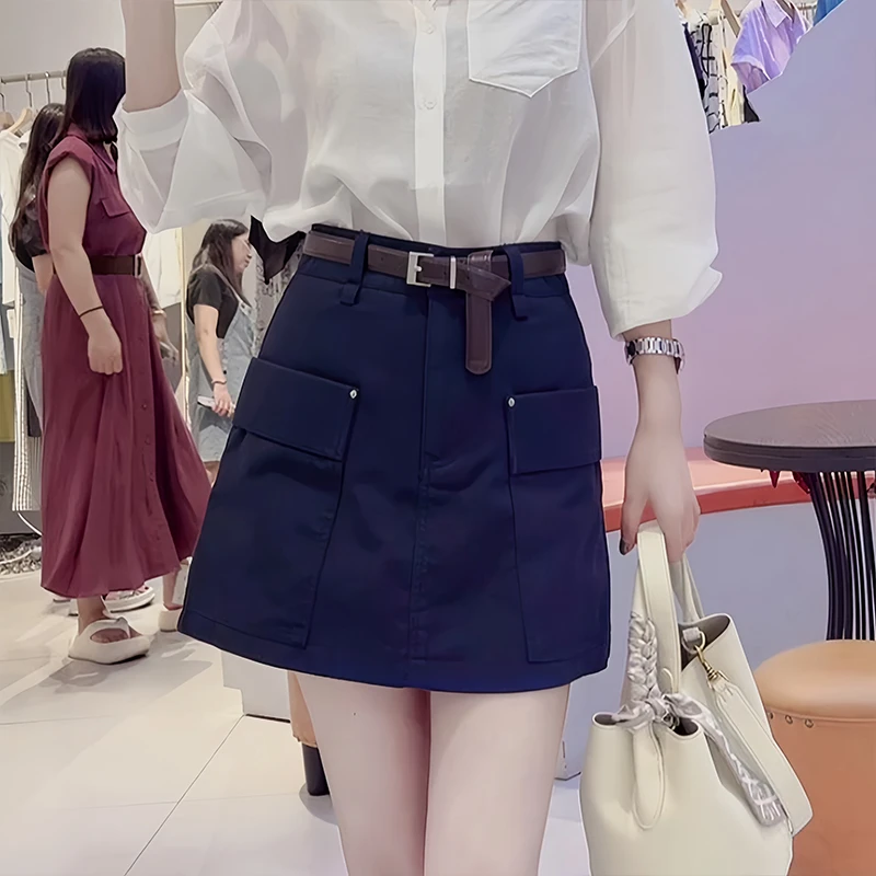 法式复古风高腰显瘦半身裙女士2025新款夏季纯色简约休闲A字裙子