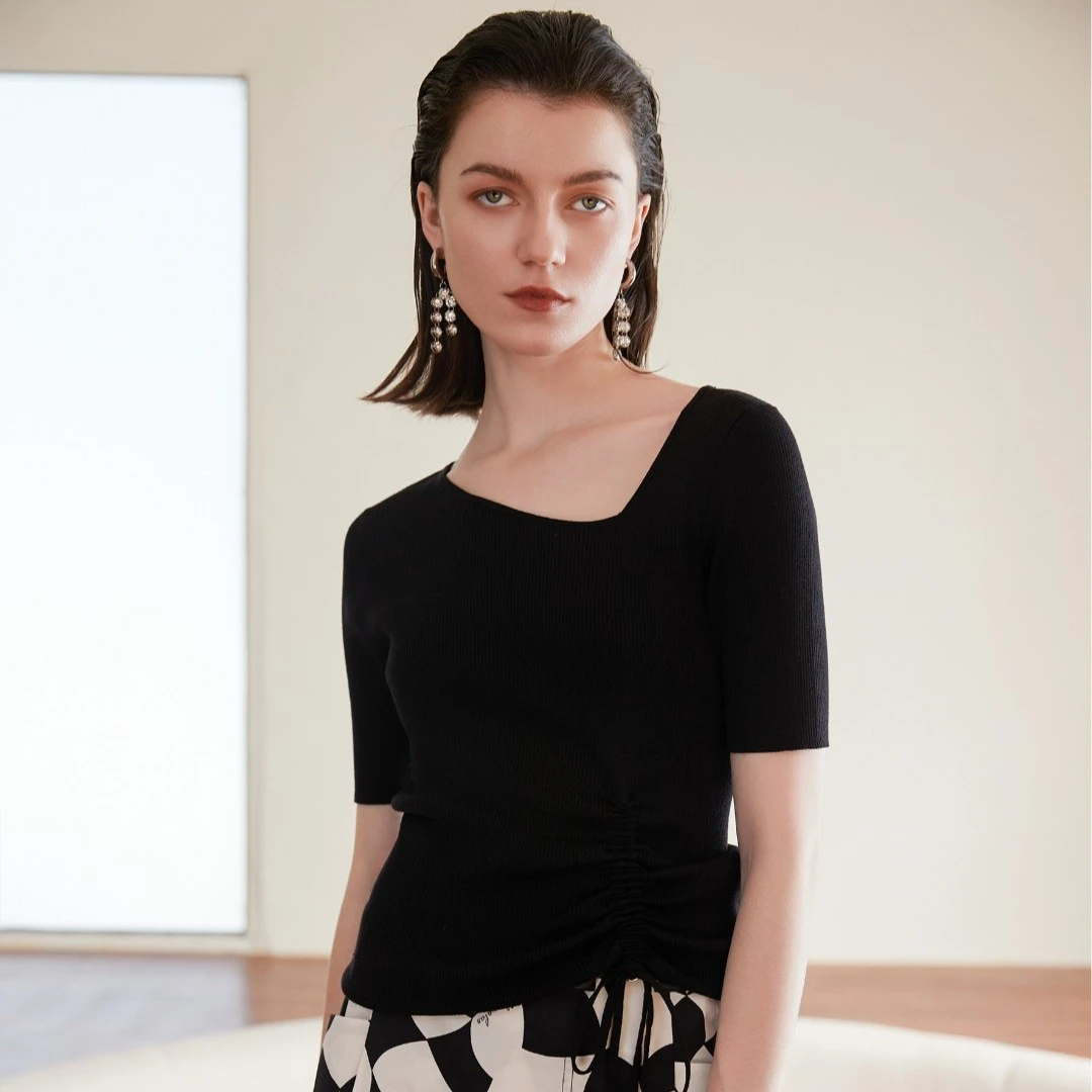 【专柜同款】M733104623曼德诗T恤针织修身打底显瘦莱赛尔通勤