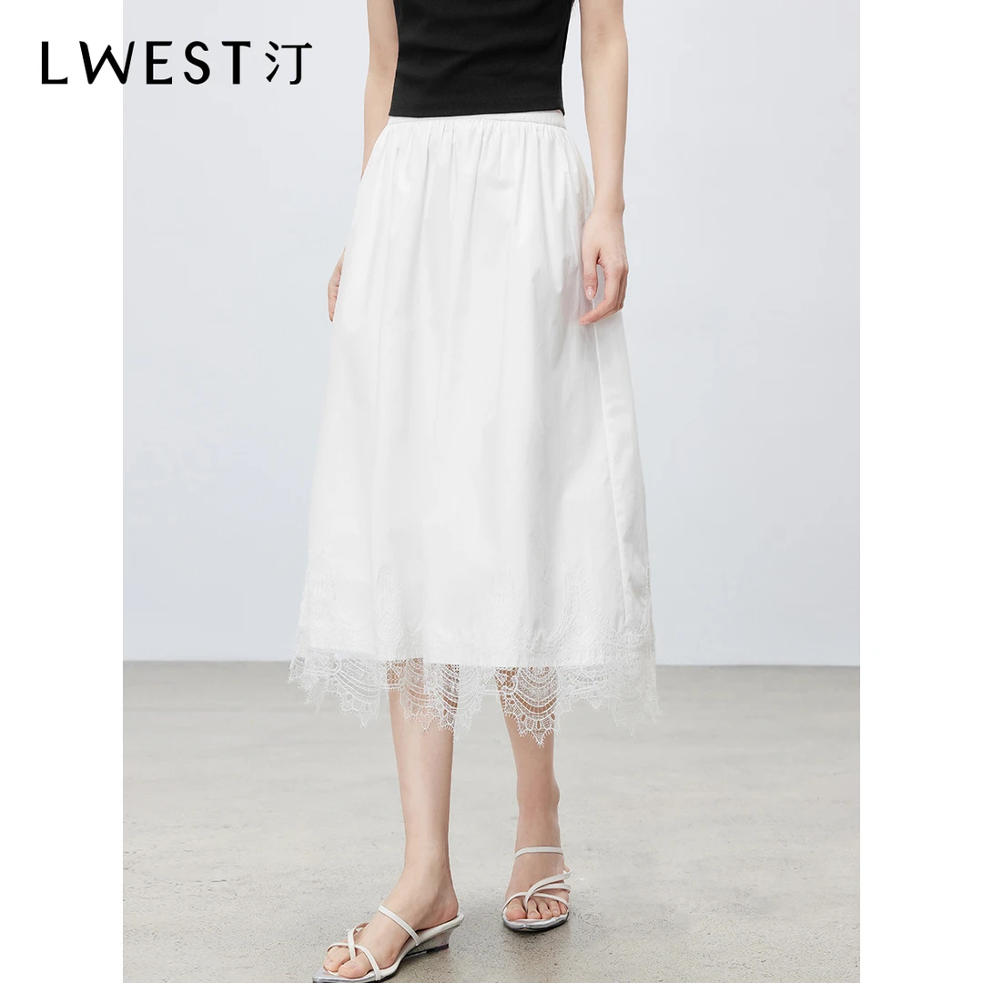 【备用链接】朗文斯汀百搭高腰显瘦蕾丝拼接半身裙DTYQ5205C19616