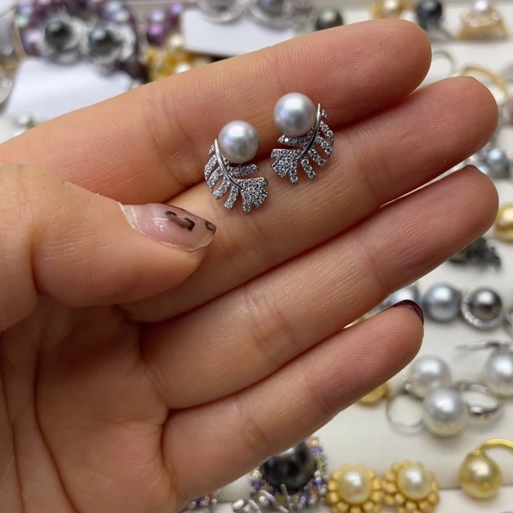 海水珍珠耳饰银S925镶嵌