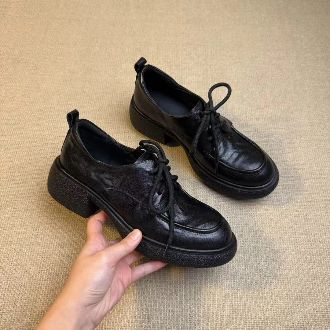 六也·系带静音轮胎底｜中跟5cm休闲日常通勤百搭透气小单鞋女L348