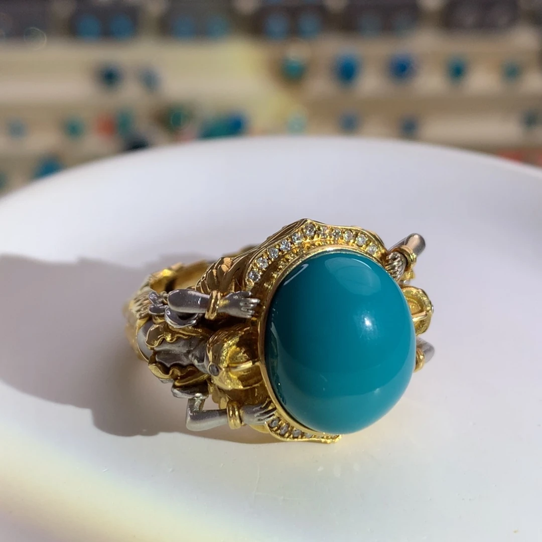 18K金镶嵌绿松石高定款雅典娜男戒