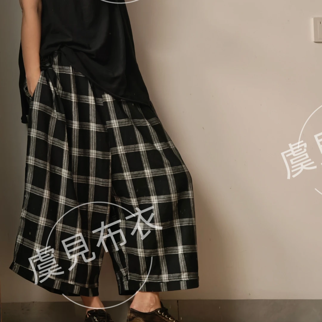 虞姑娘推荐  夏季做旧宽松休闲格子直筒裤【裤长80臀围140】