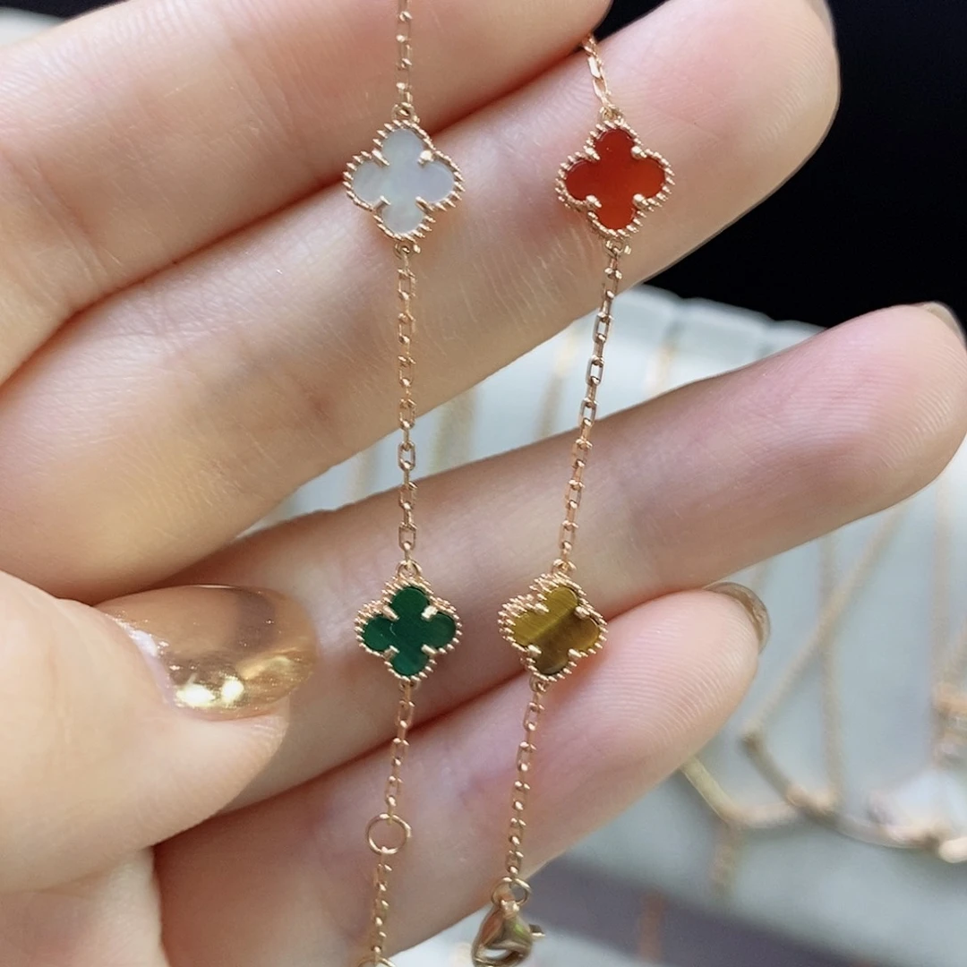 玛瑙/玉髓手链18K金镶嵌彩花7m mk枚