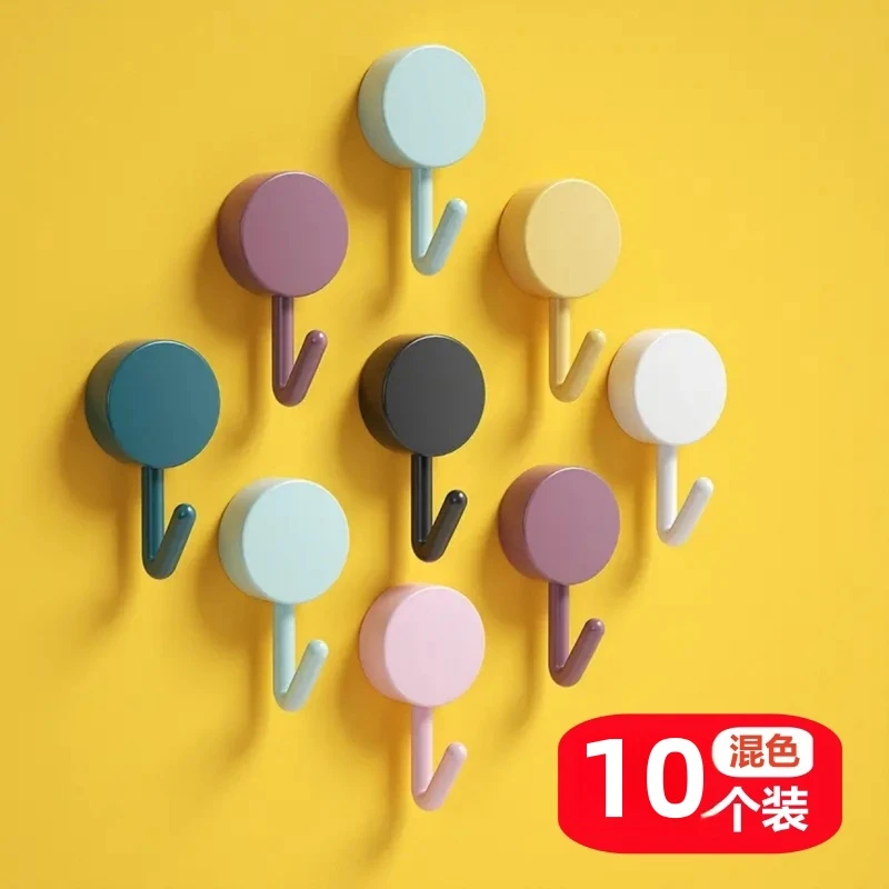 【到手10个】简约免打孔挂钩粘胶强力门后圆粘钩厨房卫生间北欧创意