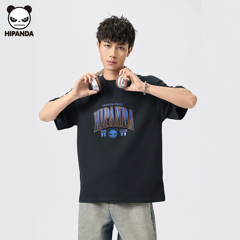 Hi Panda短袖T恤男款服装专卖夏季新款创意LOGO印花重磅圆领男T恤