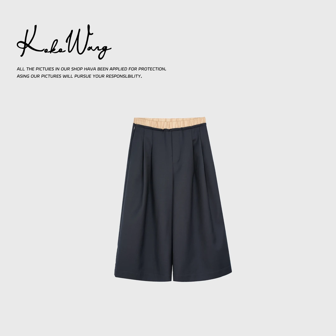 KOKO WANG早春极简撞色腰头羊毛混纺西装七分休闲裤545504L29K04