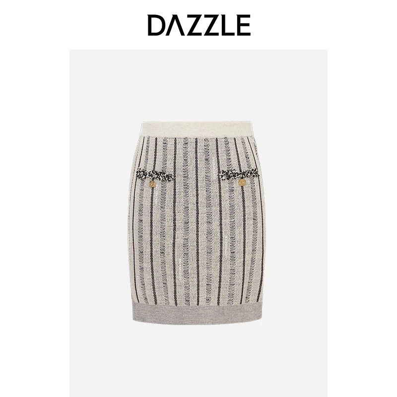DAZZLE地素新款法式提花针织半身裙短裙女2E2E