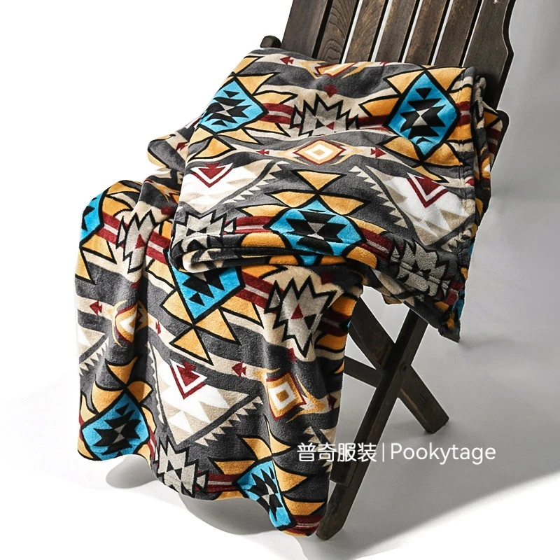 犹如艺术品！纳瓦霍波西米亚风重磅大尺寸法兰绒毛毯美式盖毯