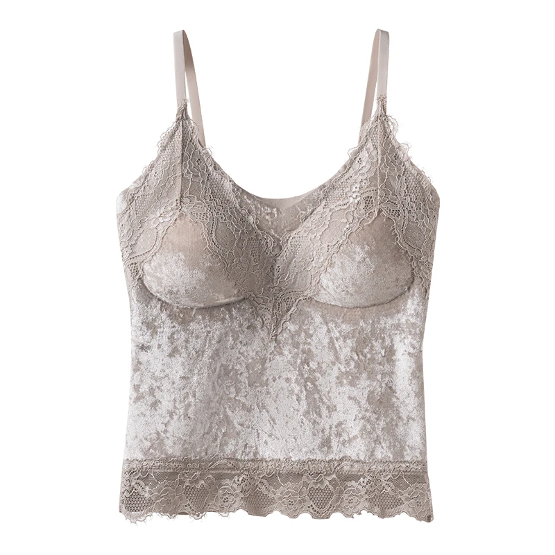 琥珀流光钻石绒吊带修身显瘦免穿内衣一体杯背心2361#PP