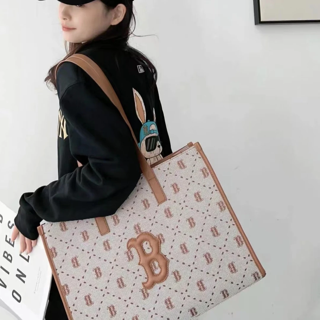 韩国MLB新款钻石大托特包复古老花大容量手提购物托特包手拎包