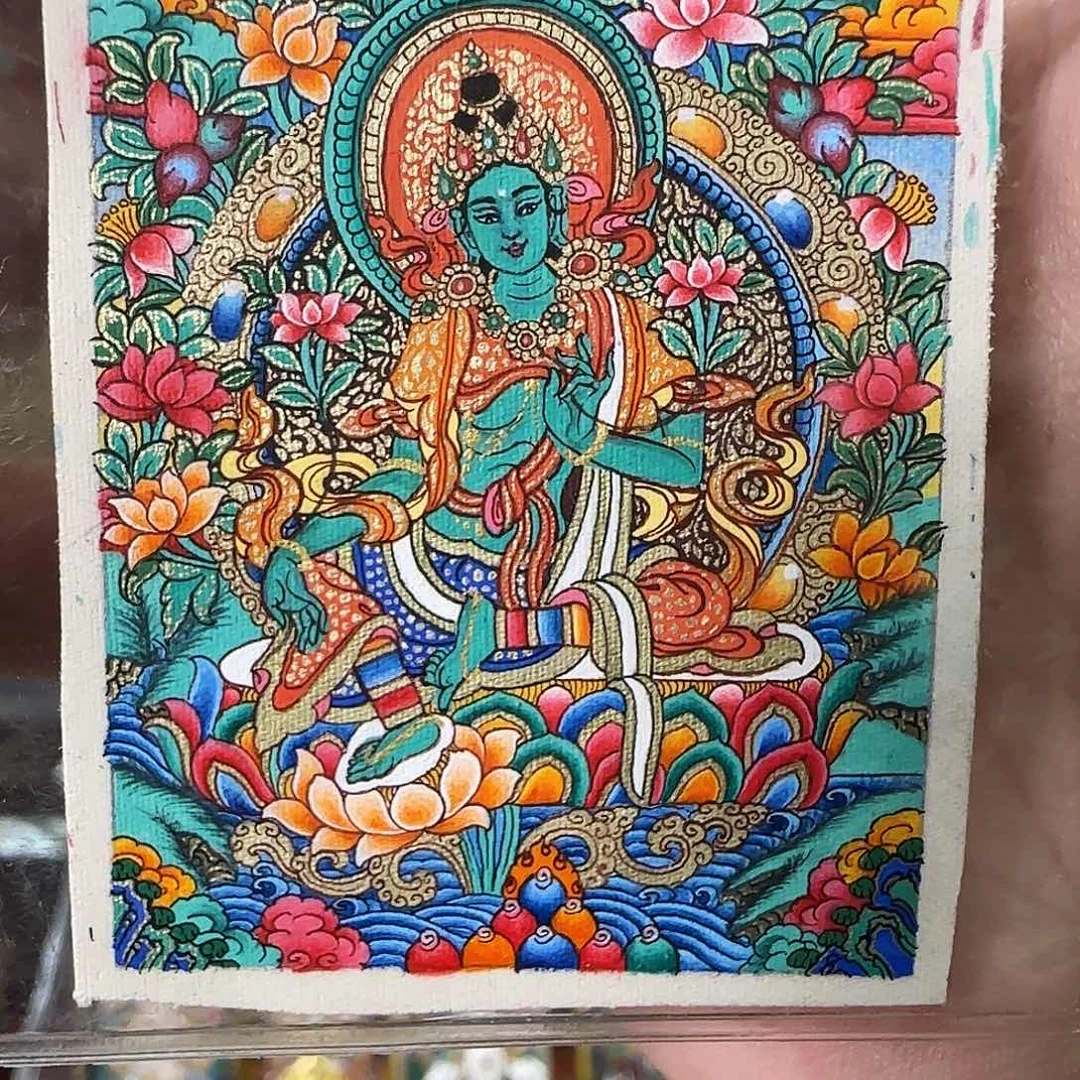 吊坠绿度母热贡纯手绘唐卡