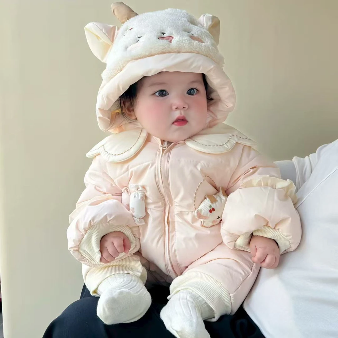 新生婴幼儿满月女宝宝加厚连体衣冬季可爱加棉长袖棉服周岁外出服