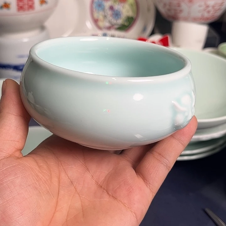 狮头影青盅10cm陶瓷