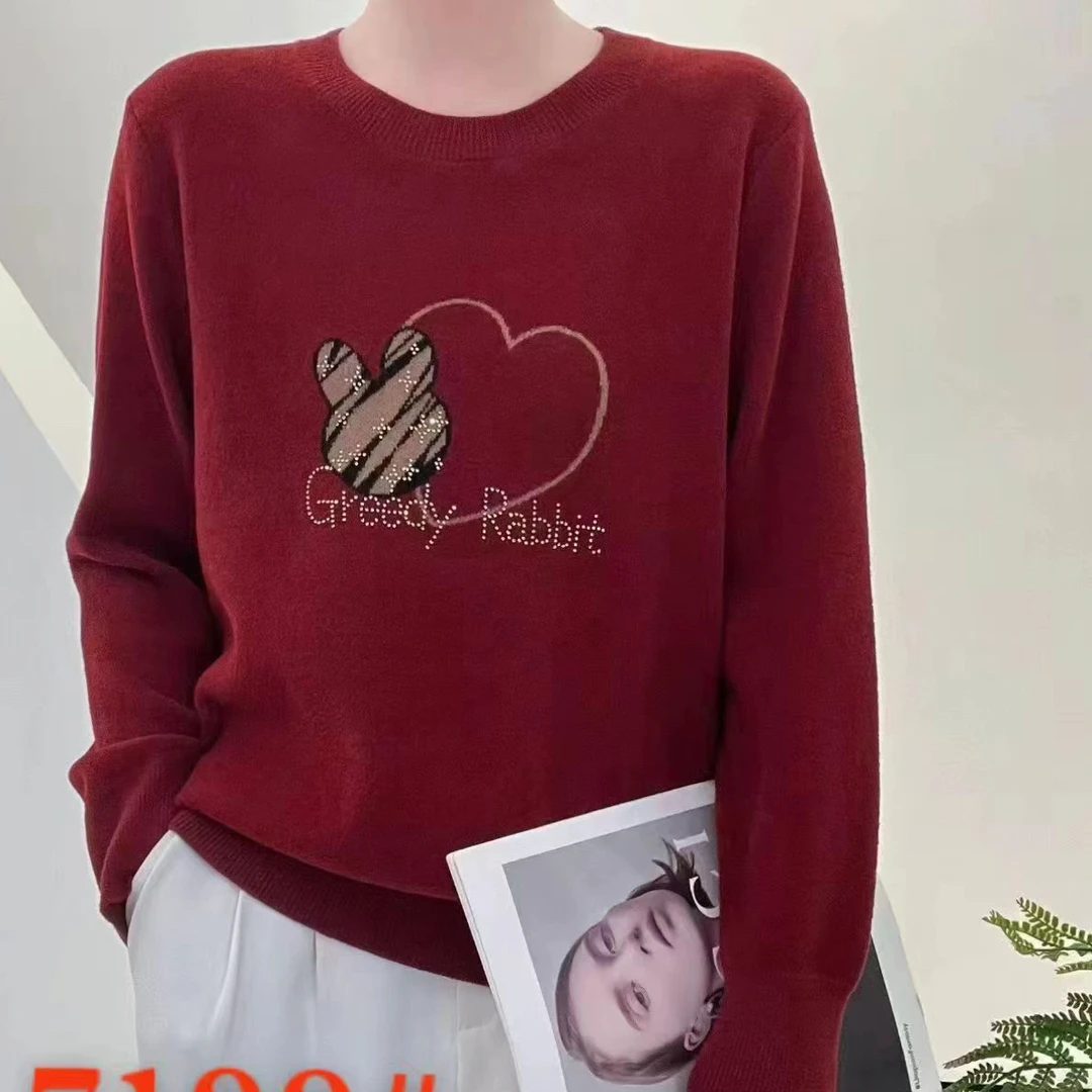 8224/7122秋冬新款珍珠呢大版宽松显瘦洋气圆领针织上衣女