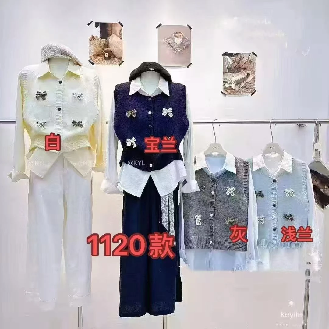 短款轻奢女装假两件马夹学院风厚款套装蝴蝶结常规款显瘦