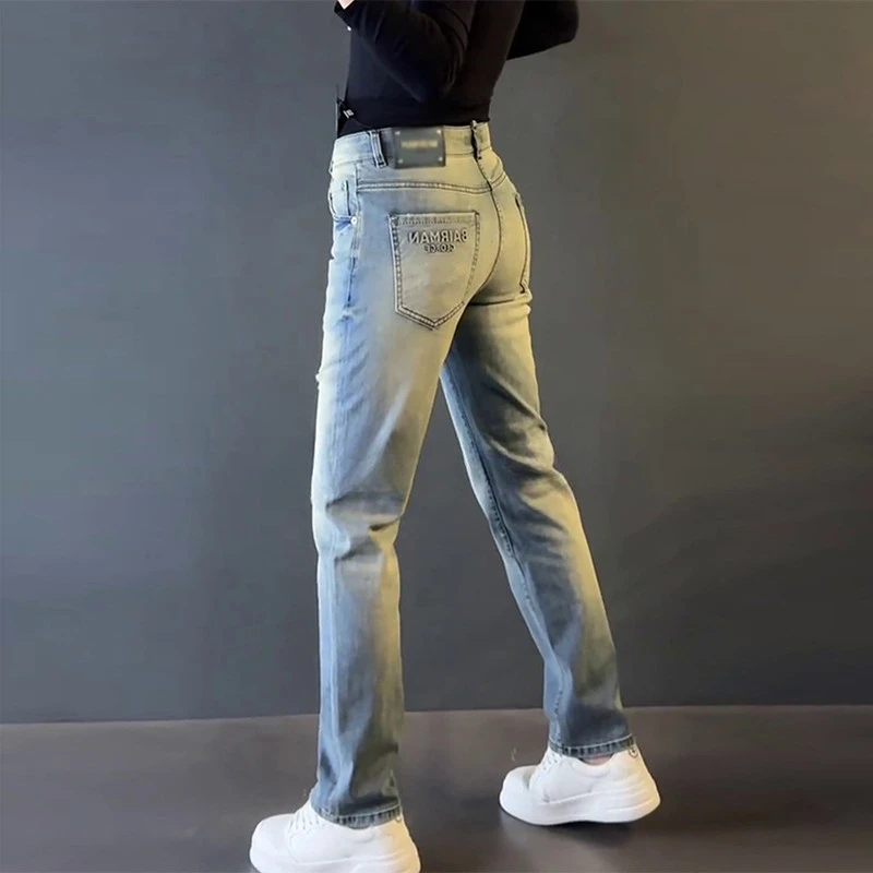 轻奢男装大码潮牌男士设计感新款时尚百搭修身复古休闲直筒牛仔裤