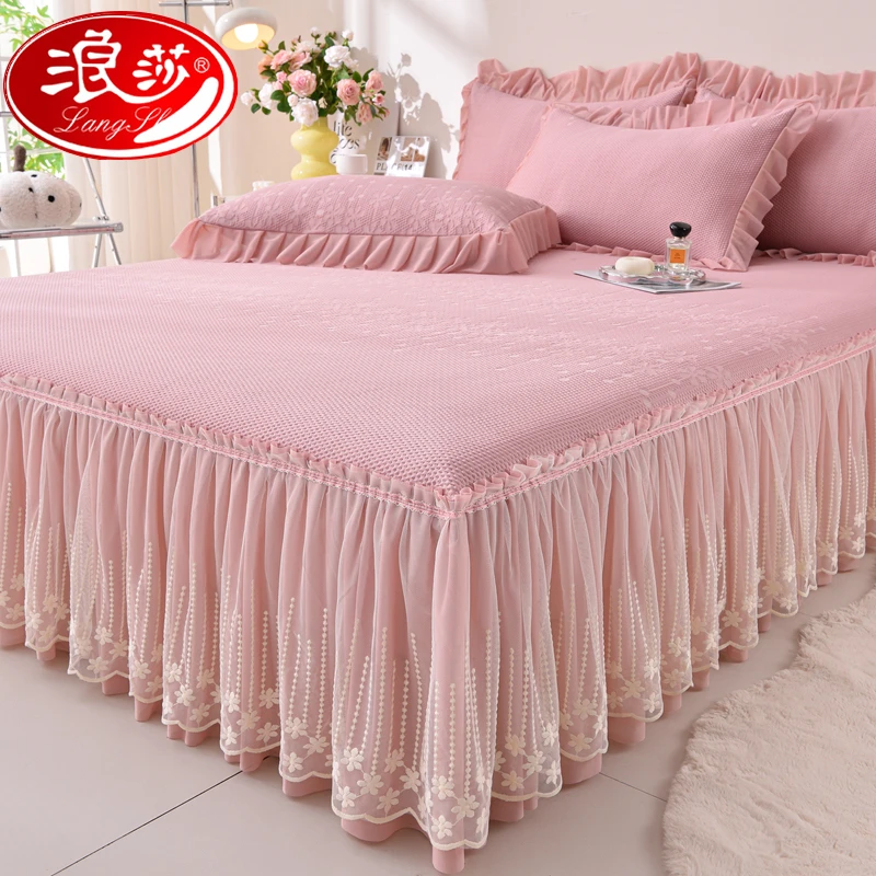 浪莎冰豆豆凉席凉感床裙三件套2025新款夏天空调冰丝席夏被四件套