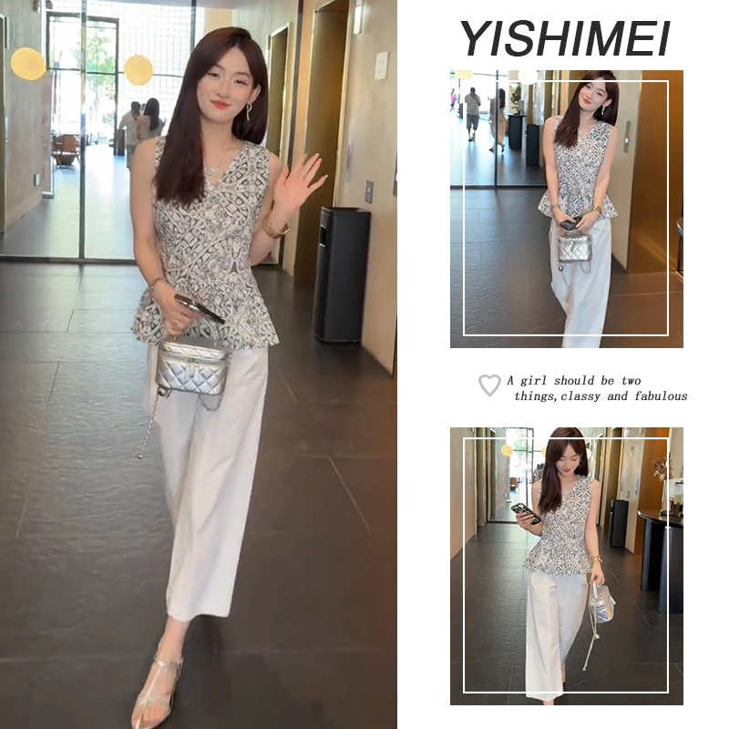 夏季时尚夏装穿搭2025年新款爆款收腰百搭无袖上衣高腰牛仔裤