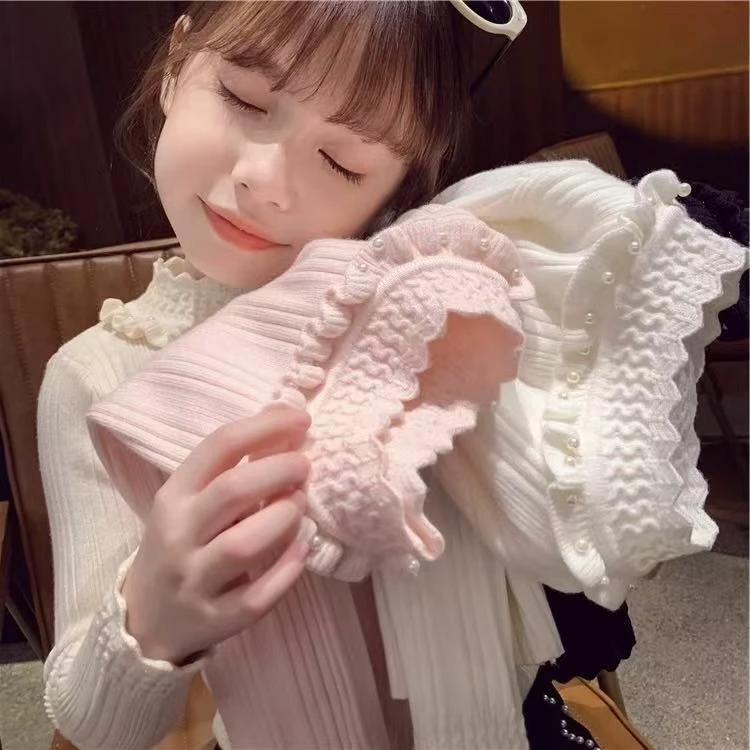 女童2025新款秋装打底衫半高领洋气毛衣女针织内搭加绒儿童针织衫