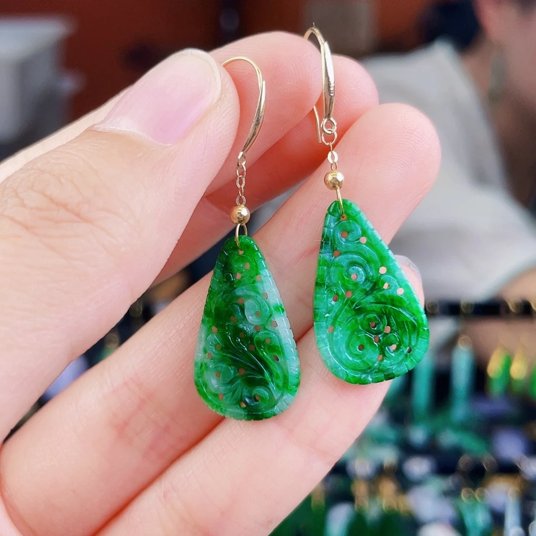 翡翠18K金镶嵌耳饰饰品