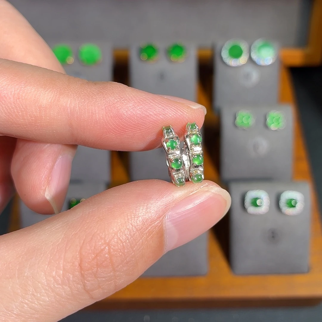 翡翠银S925镶嵌耳饰耳饰