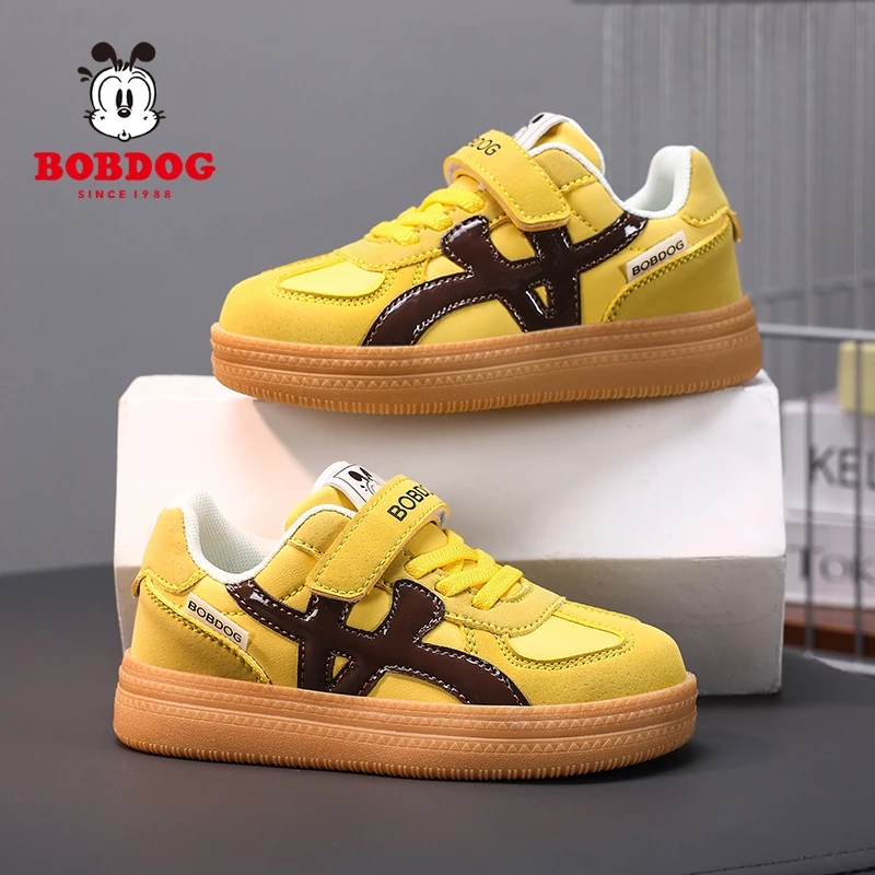 巴布豆童鞋男童板鞋2025新款休闲皮面防水男孩德训鞋儿童秋季鞋子
