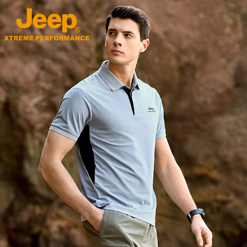 JEEP/吉普户外男士速干polo衫气质百搭轻商务夏季透气翻领短袖