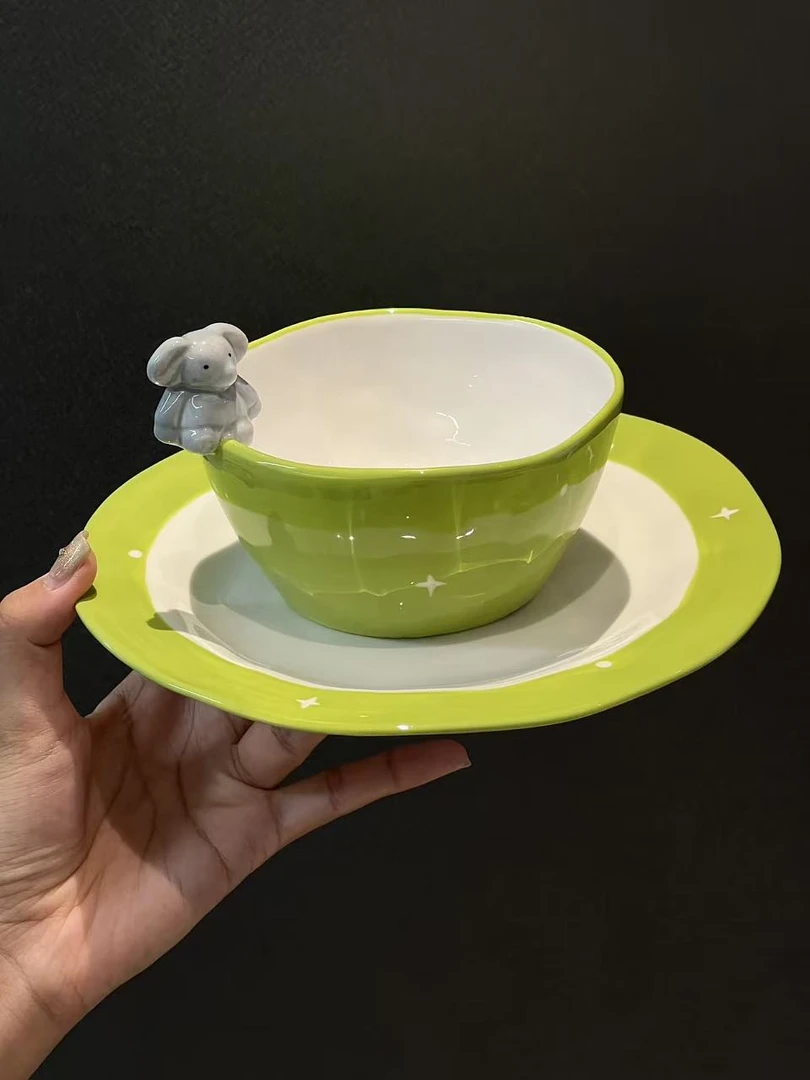 ININHOME动物陶瓷可爱卡通高颜值小象餐具甜品酸奶沙拉碗餐盘YM