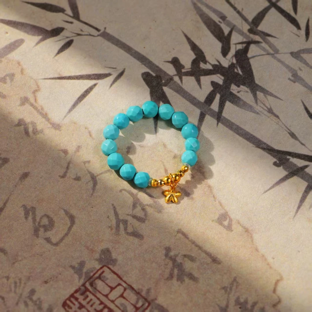 【蓝絮】花奢珠宝 绿松石18k金戒指（多样性发货）