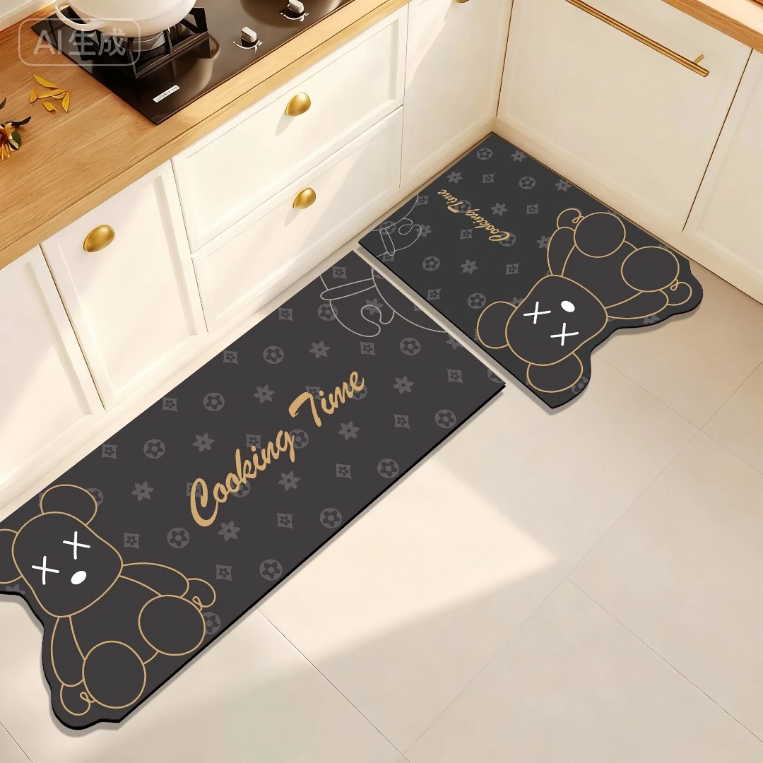 108【40*60 40*120】轻奢复古硅藻泥厨房两件套垫耐脏防污地垫