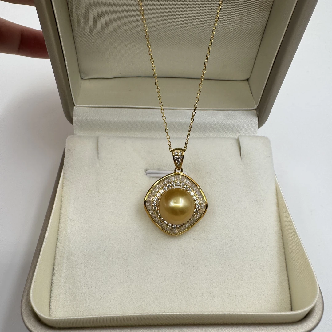 南洋金珠吊坠10.3mm浓金强光S925银镶嵌