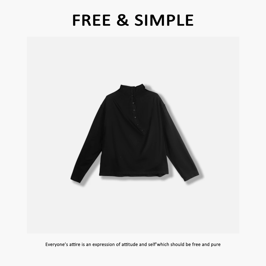 Free&Simple-'刚需时髦‘极简风高奢感斜扣长袖T恤-17523