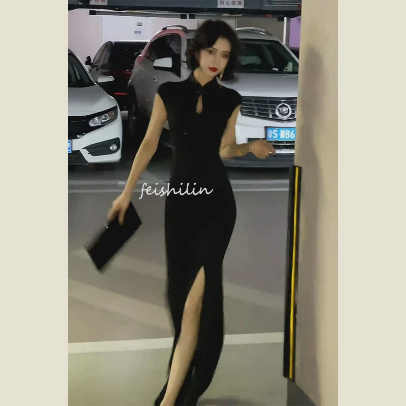 2025春季气质名媛高端轻奢女神范高级感简约小个子黑色无袖连衣裙