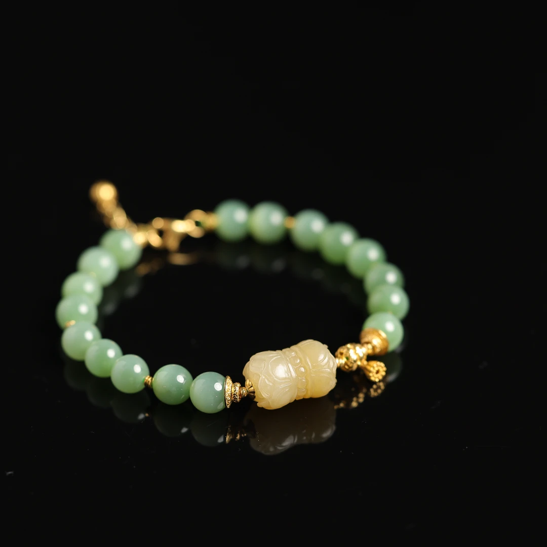 本真 | 语朵 | 严选精品和田玉高色粉青猫眼7mm手串