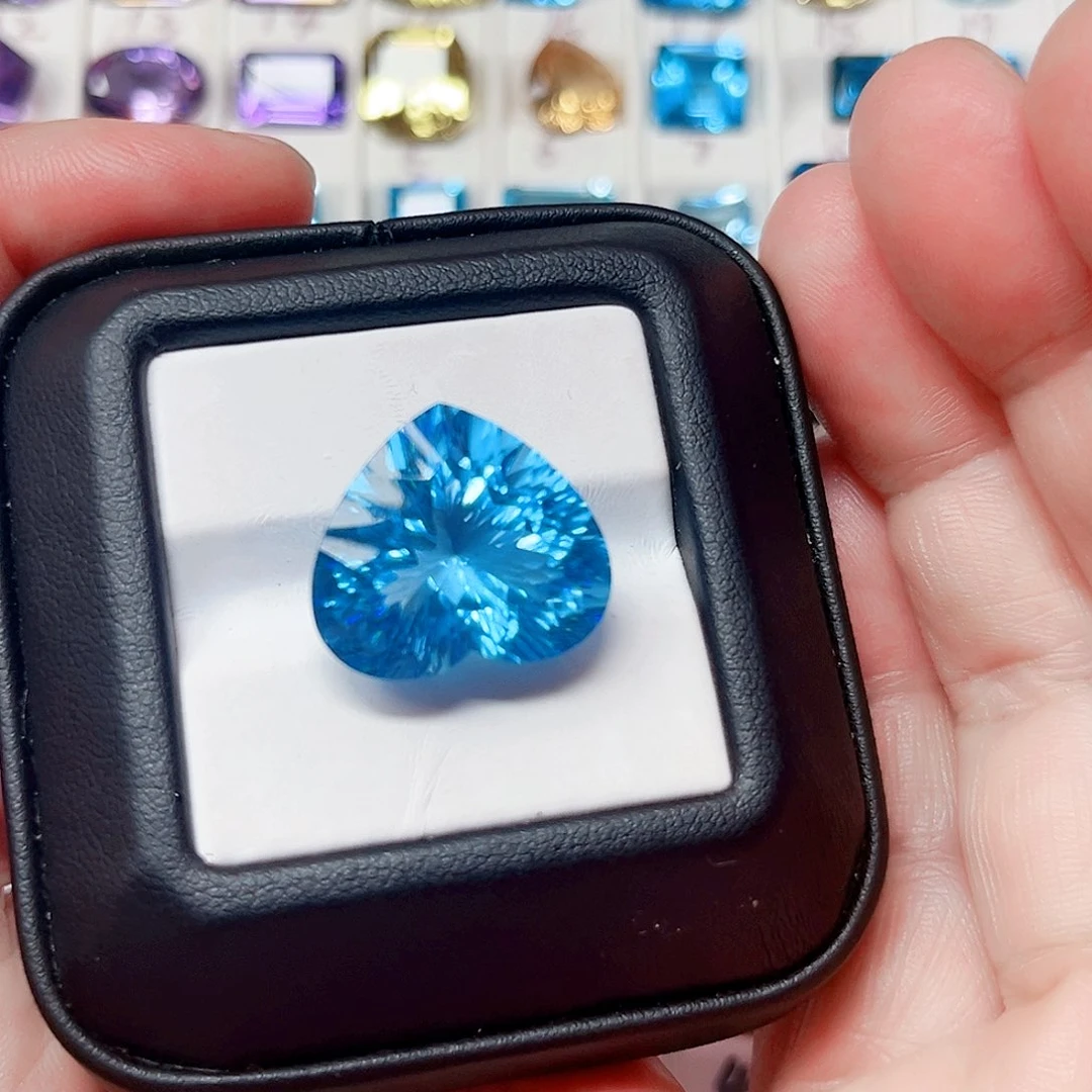 未镶嵌裸石托帕石魔鬼蓝海洋之心19.5×17.5毫米