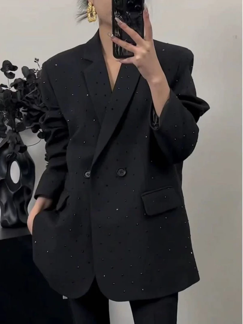 Miss huo 重工满钻西装外套 A 黑色 2508