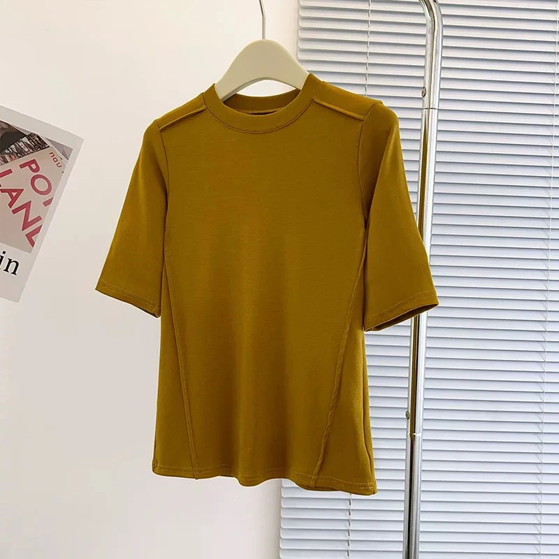 圆领直筒型不规则夏季短款女士冰氧棉t恤女气质T恤2302