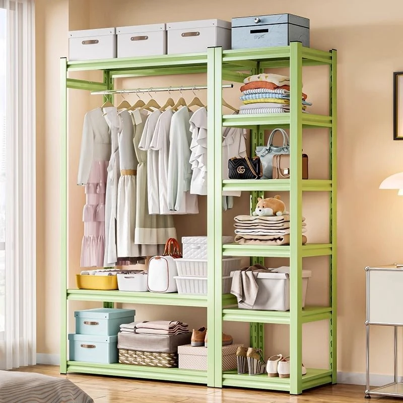 开放式全钢简易衣柜加厚家用置物防尘租房组装收纳柜挂衣服货架子