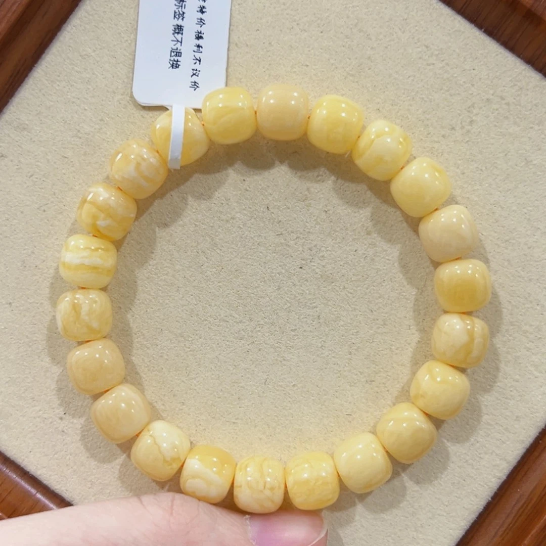 未镶嵌蜜蜡手链9.5m满蜡黄白花 大尺寸福利 新货