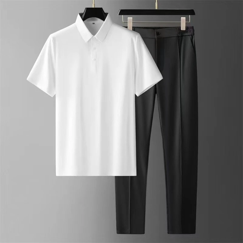 高端3D菠萝纹工艺面料新升级 夏季高端冰丝薄款男士休闲运动套装