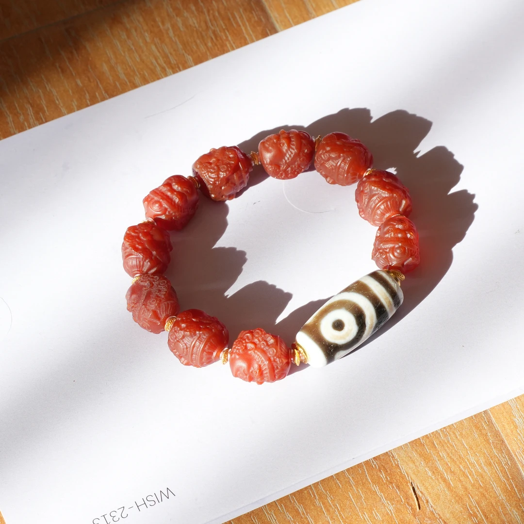 壹加安琪 | 如意二眼大黑天玛瑙手串多样性发货发其一