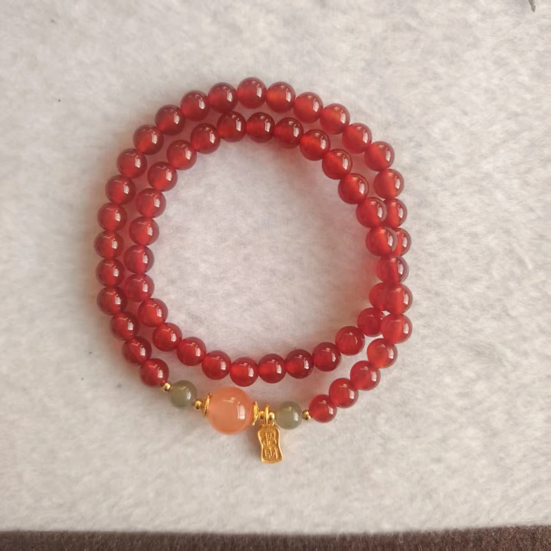 天然红玛瑙双圈手串轻奢时尚手链