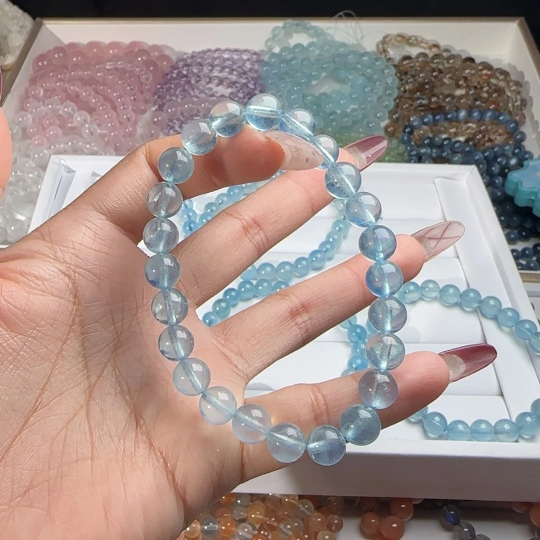 水晶手链未镶嵌?**点海蓝宝7mm
