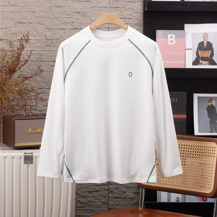 高克重德绒面料舒适软糯男女撞色拼接圆领长袖T恤