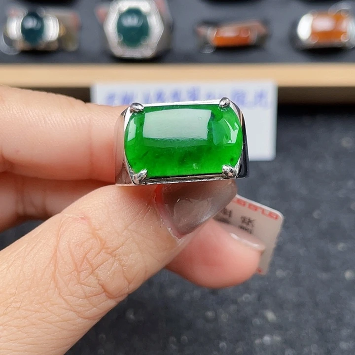 银S925镶嵌戒指翡翠男戒编号1752没运费险